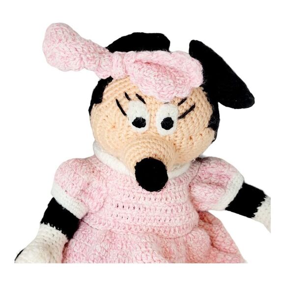 Handmade Vintage Crochet Minnie Mouse Doll Plush Stuffed Toy 20” - Picture 2 of 7